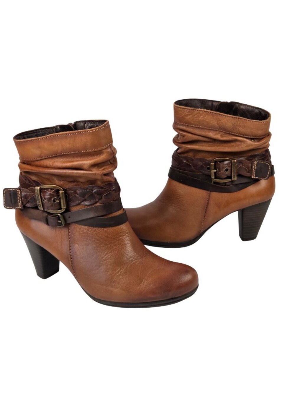 Pikolinos Verona Brown Leather Ankle Boots W/ Buckle Accent Size 37